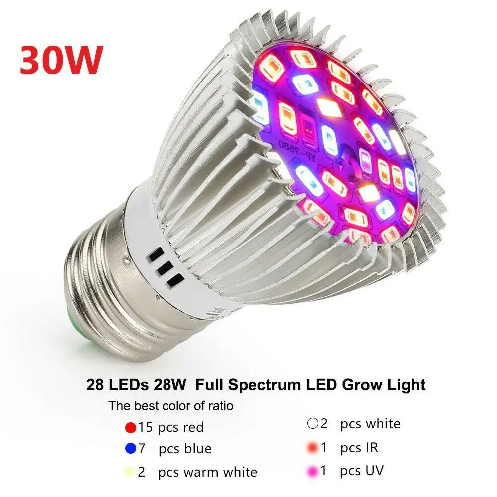 E27 полный спектр 30 Вт Светодиодный светильник для выращивания растений лампа фитолампия Фито лампа для комнатных садовых растений цветок