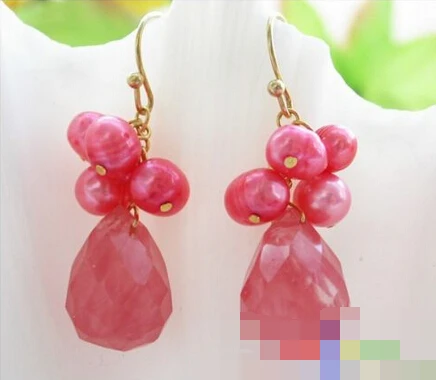 

hot sell new - 1500 red drip faceted crystal rice pearl dangle earring