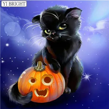 

5D Diamond Painting Cross Stitch Square Drill Diamond Embroidery Mosaic Pattern Cartoon Cat Kids for Gift Halloween LK1