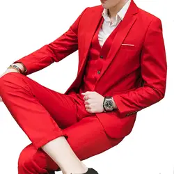 Костюм three-шт костюм (Блейзер + брюки + жилет) высокого класса на заказ однотонный деловой классический деловой костюм мужской костюм 3