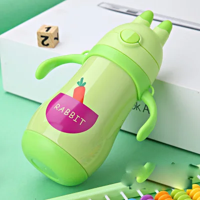 

Baby Children Thermos Cup With Straw stainless steel Anti-fall Bottle Cute Cartoon Vacuum Flasks school students dual-purpose