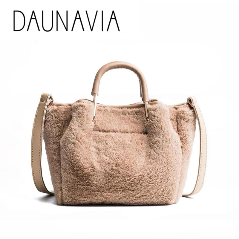 

DAUNAVIA Fashion Soft Faux Fur Bag Small Women For Winter Short Handle Handbag Ladies Cross-body Tote Hand Bag Woman is bag