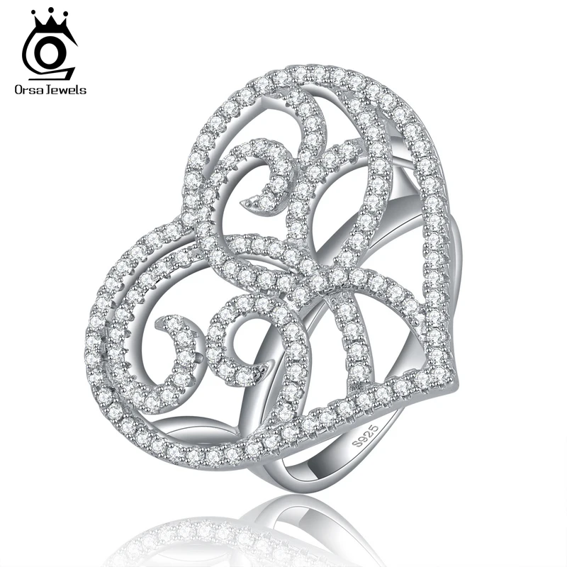 ORSA JEWELS Women Wedding Rings Romantic Heart Shape AAA Cubic Zirconia Fashion Engagement Ring Jewelry Gift For Female AOR37