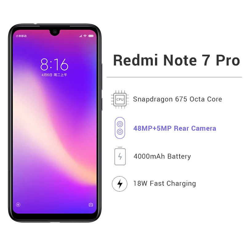 Телефон Xiaomi Redmi Note 7 Pro глобальная прошивка 6 ГБ ОЗУ 128 ПЗУ восьмиядерный процессор