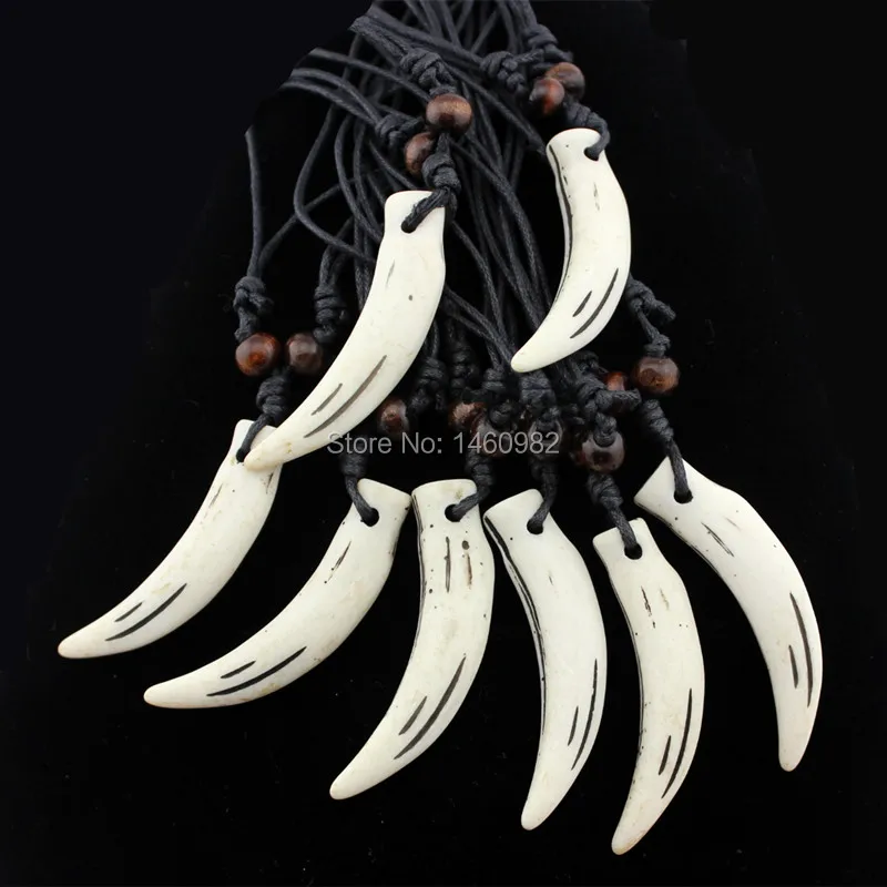 

Wholesale 12pcs Cool Tribal Wolf Tooth Amulet Pendant Wood Beads Necklace Wholesale YN109