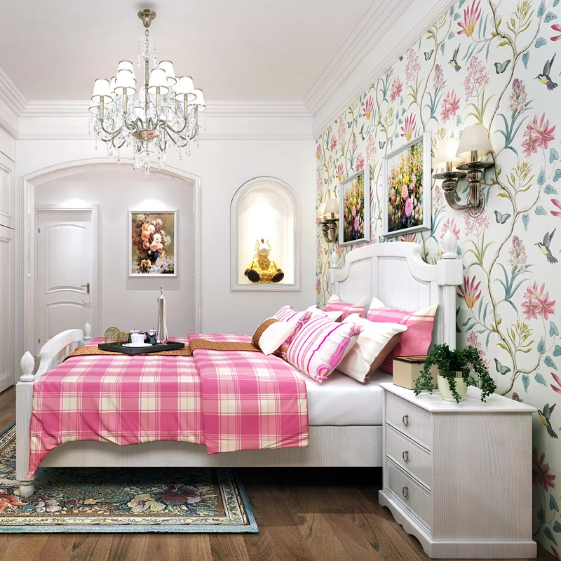American Style Rustic Wallpaper Roll Vintage Floral Non-woven 3D Butterfly Wall Paper Bedroom Wallpapers Birds,Wall Decals 3D