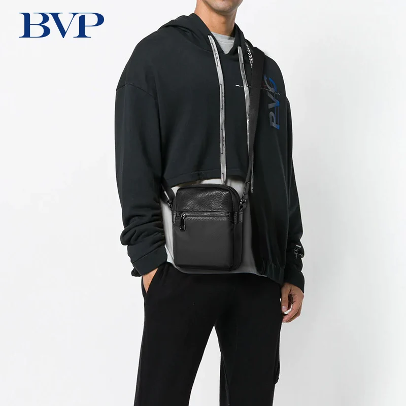 

BVP Famous Brand Design Genuine Leather & Waterproof nylon cloth Men Messenger Bag Leisure Zipper Shoulder Bag Flap Bag j50