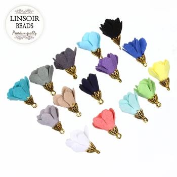 

10pcs/lot Antique Gold Alloy Cap Korean Velvet Flowers Ear Pendant Making DIY Jewelry Wear in Summer Handbag Keychain Pendant