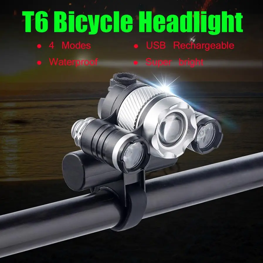 Discount USB Rechargeable XML T6 LED Bicycle Bike Light Front Cycling Light Head lamp Super bright Outdoor Night Tail Light #15 1