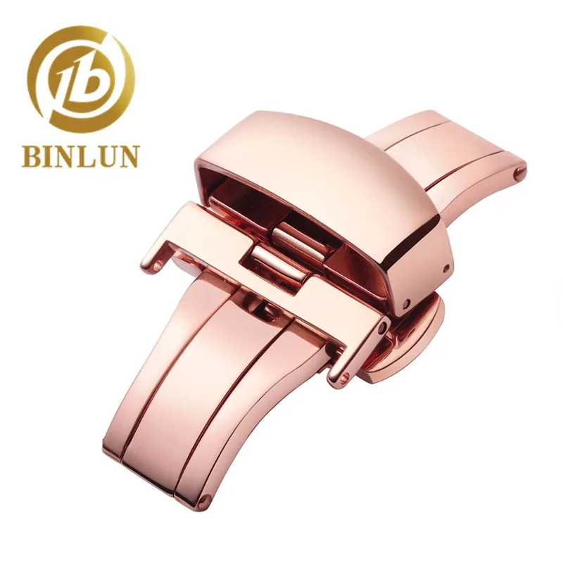 

Replacement Push Button Butterfly Deployment Clasp with Buckle for Leather Watch Bands Straps in Gold,Rose Gold, Silver 12-22mm