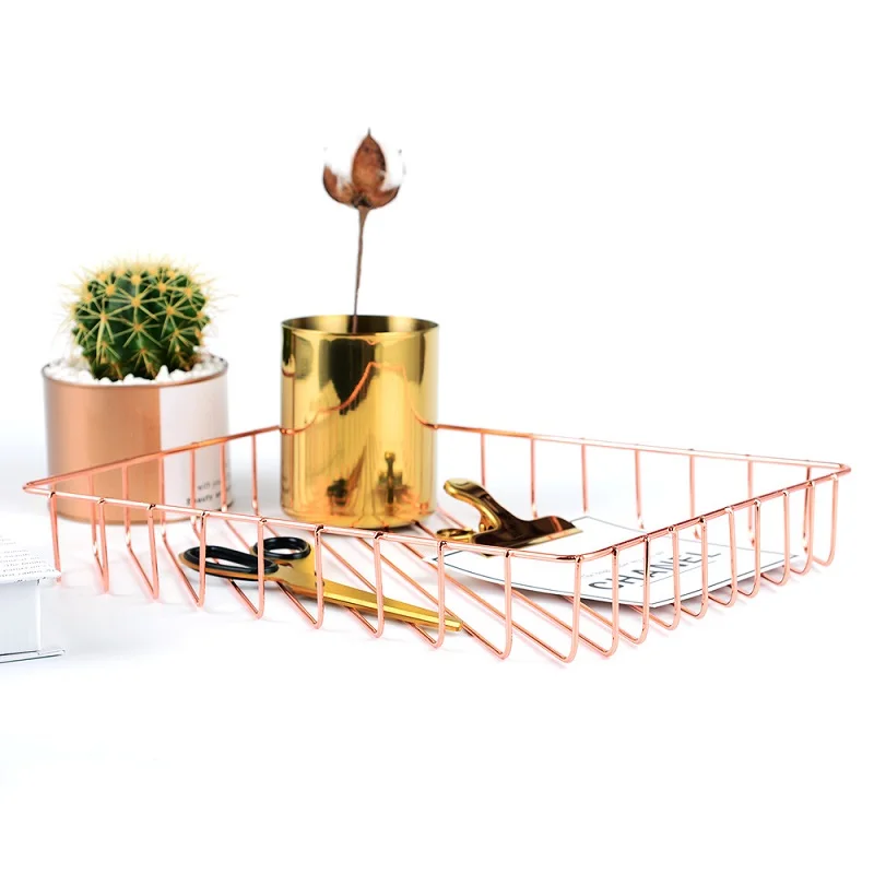 Nordic Simple Style Metal Storage Basket Rose Gold Fruit Basket Iron A4