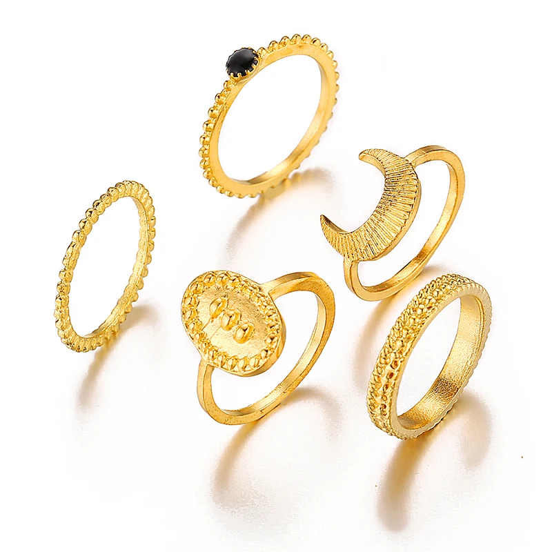 

New fine heraldic seal moon ring inlaid rhinestone ring set 5 piece set ladies knuckle ring ball party decoration jewelry VR5444