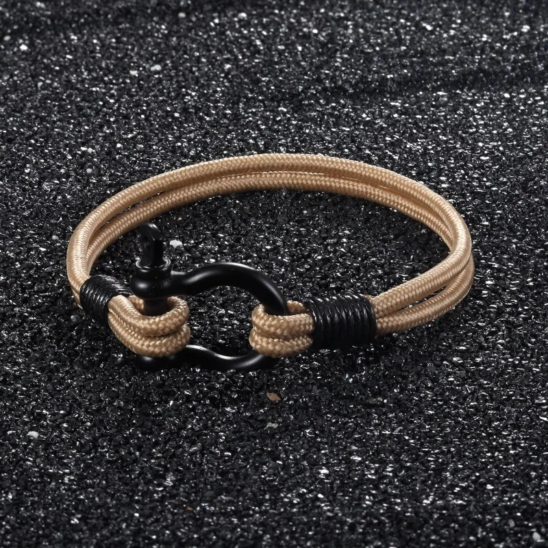 Очаровательный черный браслет из нержавеющей стали в морском стиле Миланская веревка браслет для выживания мужские модные ювелирные изделия браслеты и браслеты