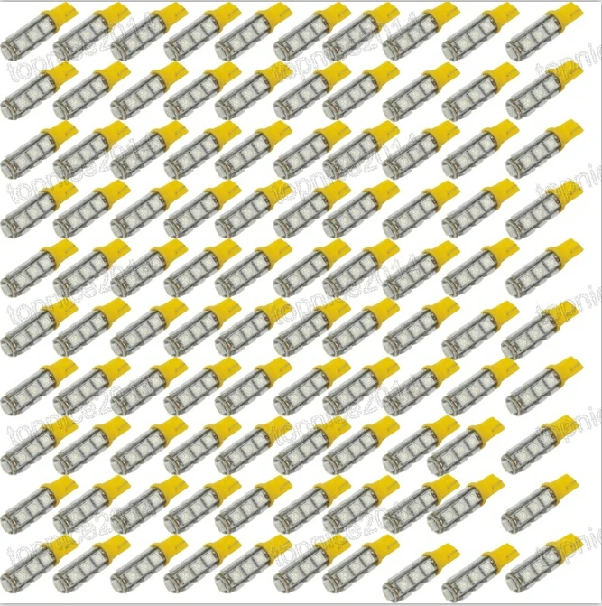 

100pcs Car led light T10 13 LED SMD 5050 Wedge Light Lamp Bulbs 194 168 W5W Led Yellow Bulbs