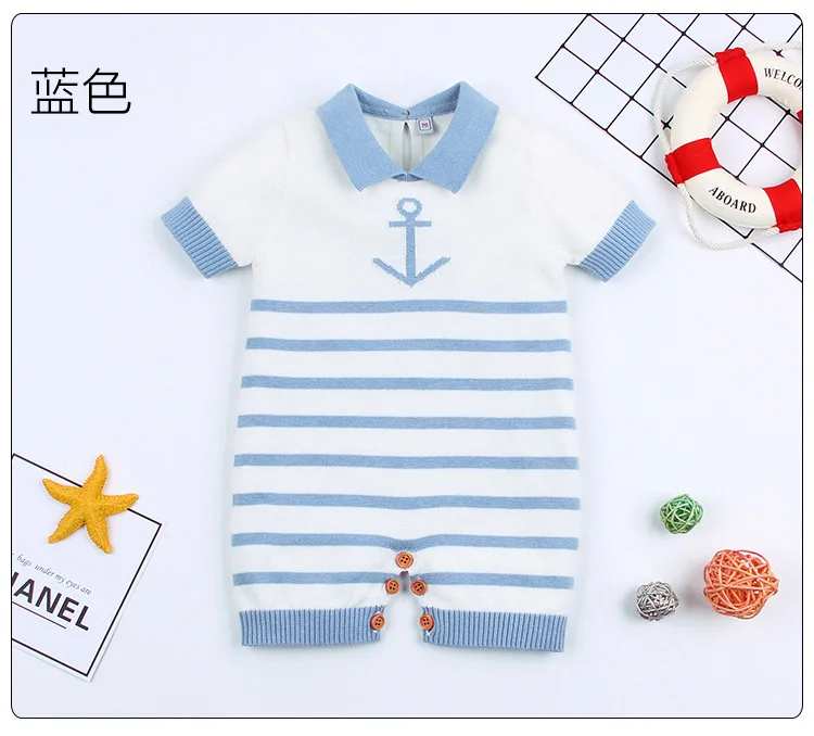 Хлопковый вязаный детский свитер для мальчиков, синий свитер с рисунком навигации, вязаная одежда с отложным воротником, джемпер с короткими рукавами для мальчиков - Цвет: blue