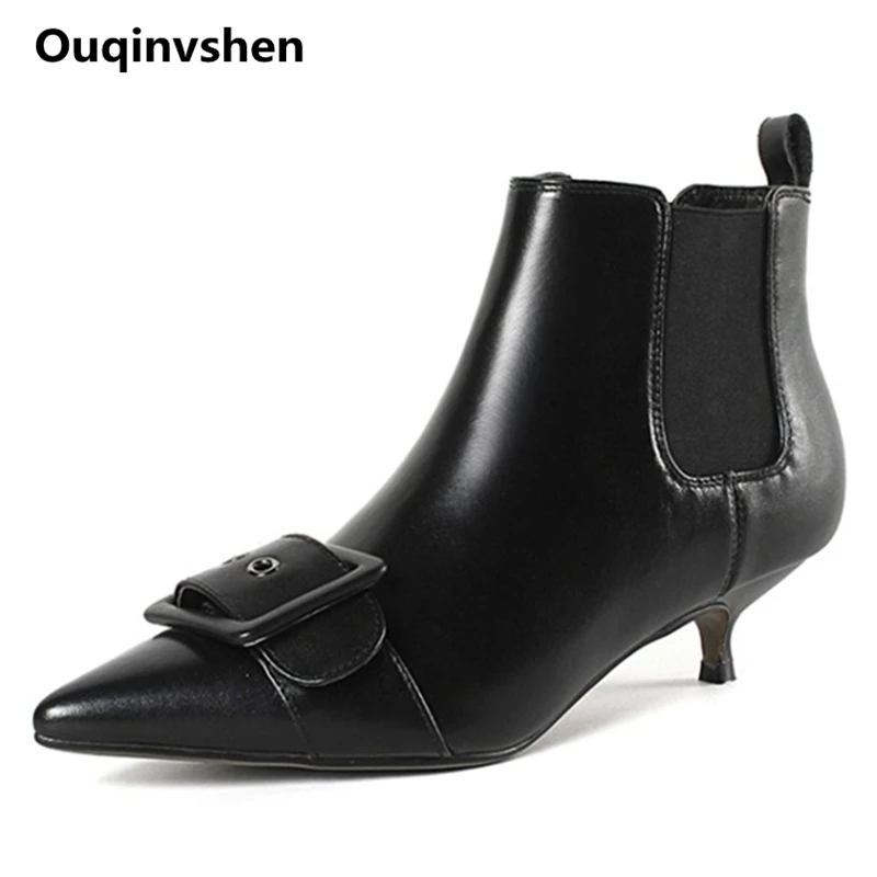 

Ouqinvshen Elastic band Plush Ankle Boots For Women Off White Plus Size 43 Strange Style Womens Shoes Pointed Toe Winter Boots