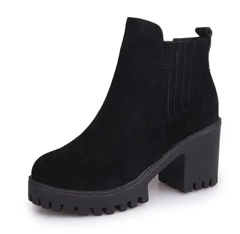 

Fashion ladies elastic band soft leather ladies shoes platform solid color black outdoor women's boots