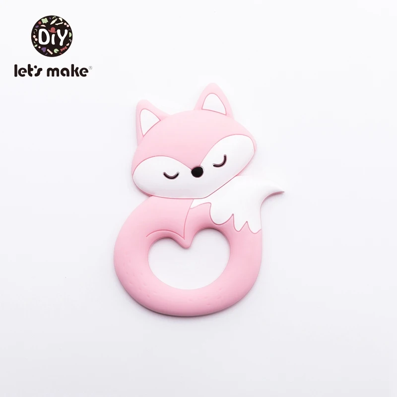Let's Make детский Прорезыватель грызунов от 4 до 6 месяцев животные мультфильм пищевой ПВХ бесплатно 1 шт. лиса Прорезыватель зубов игрушки силиконовые прорезыватели - Цвет: pink