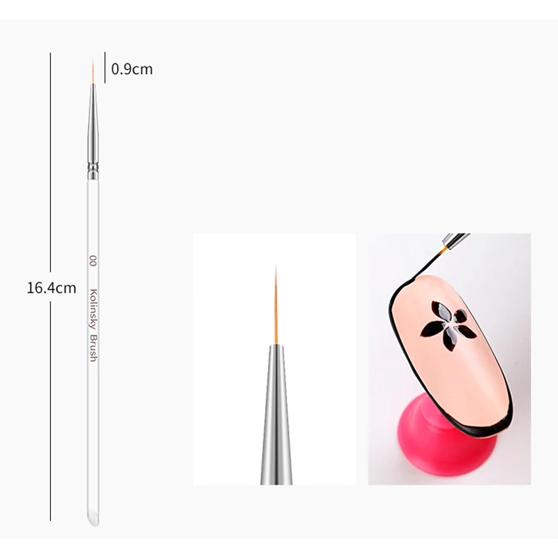 3Pcs/set kolinsky Acrylic Nail Brush Thin Nail Liner Brush uv Gel Drawing  Painting Pen Transparent