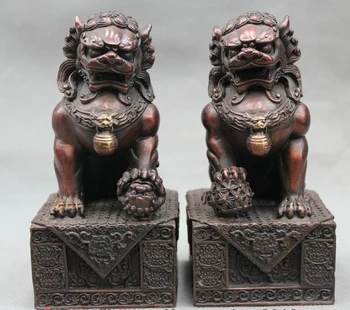 

bi001846 6" Chinese Bronze Foo Fu Dog door Guardion Lion small bell Statue sculptur Pair