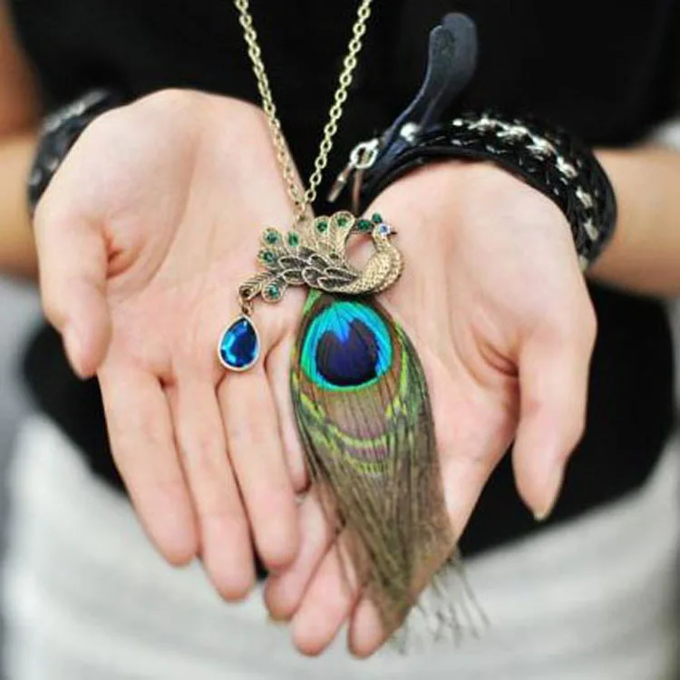 Fashion Vintage Elegant Temperament Sweet Beautiful Sparking Peacock Feathers Necklace statement | Украшения и аксессуары