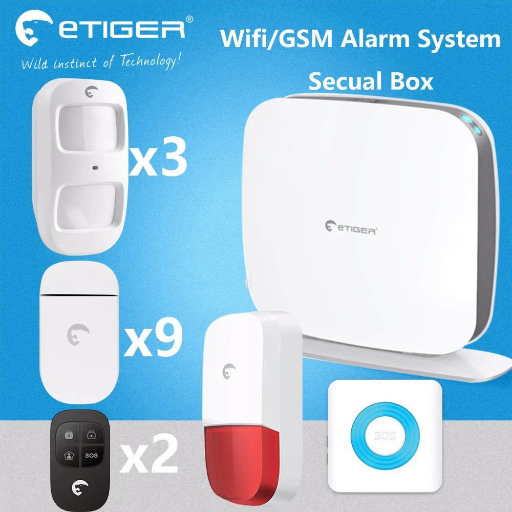 

2016 etiger new product home wifi alarm system secual box gsm&wifi 95db inbult siren 100 wireless zones