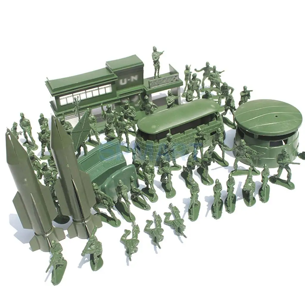 56pcs Plastic Military Playset 5cm Soldier Figures with Assorted Army Accessories Model Toys For Children Boys