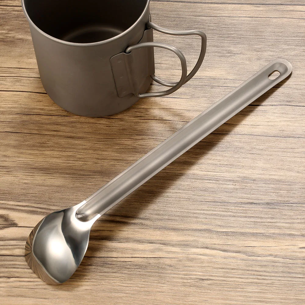 Lixada titanio cuchara 8.5in cuenco pulido té café cuchara titanio cuchara de mango largo Camping cena cubiertos vajilla al aire libre