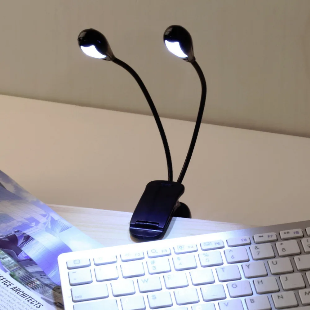 

2 Dual Flexible Arms 4 LED Clip-on Light Lamp for Piano Music Stand Book