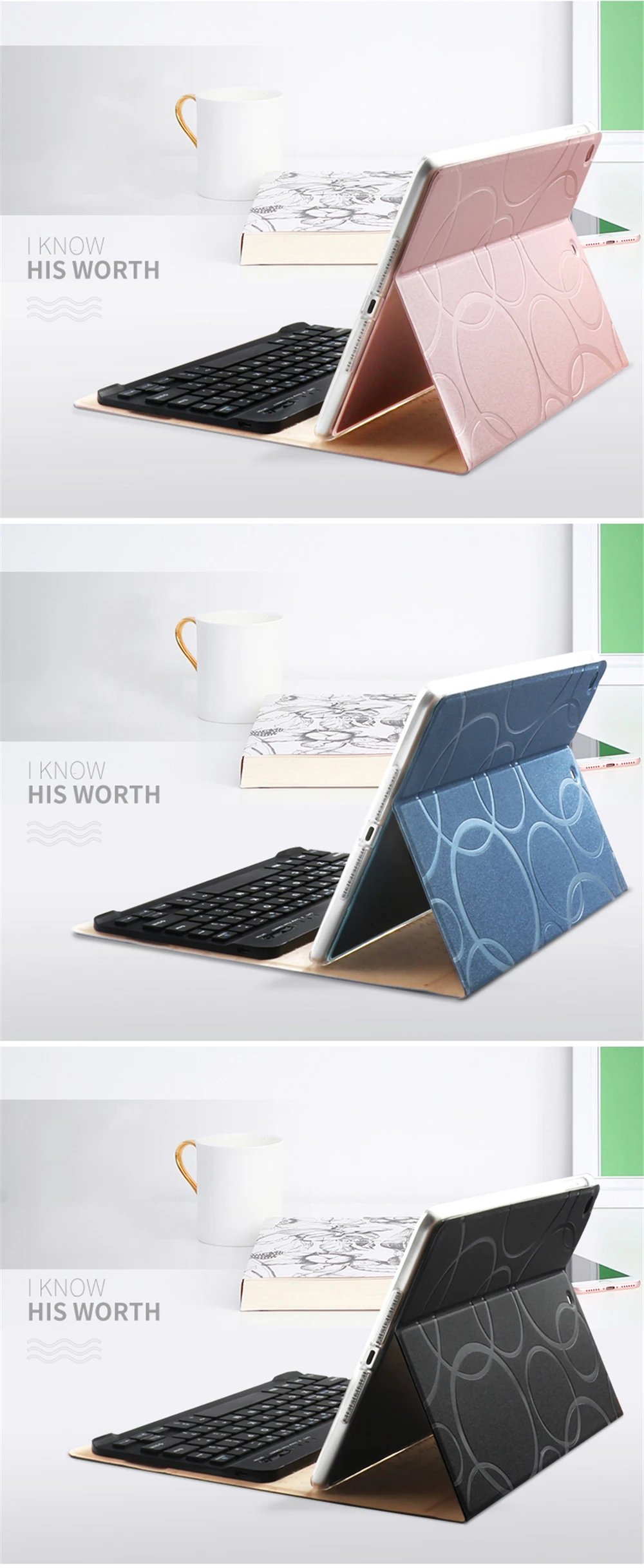Перезаряжаемая Беспроводная bluetooth-клавиатура для нового iPad 9,7 дюймов, умный чехол для пробуждения/сна, чехол-подставка для iPad Air 1 2
