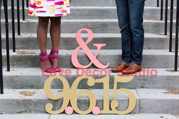 Save the Date Card Item - STD100 Save The Date Sign for Engagement Photography Prop Large Date Sign in Custom Colors and Glitter