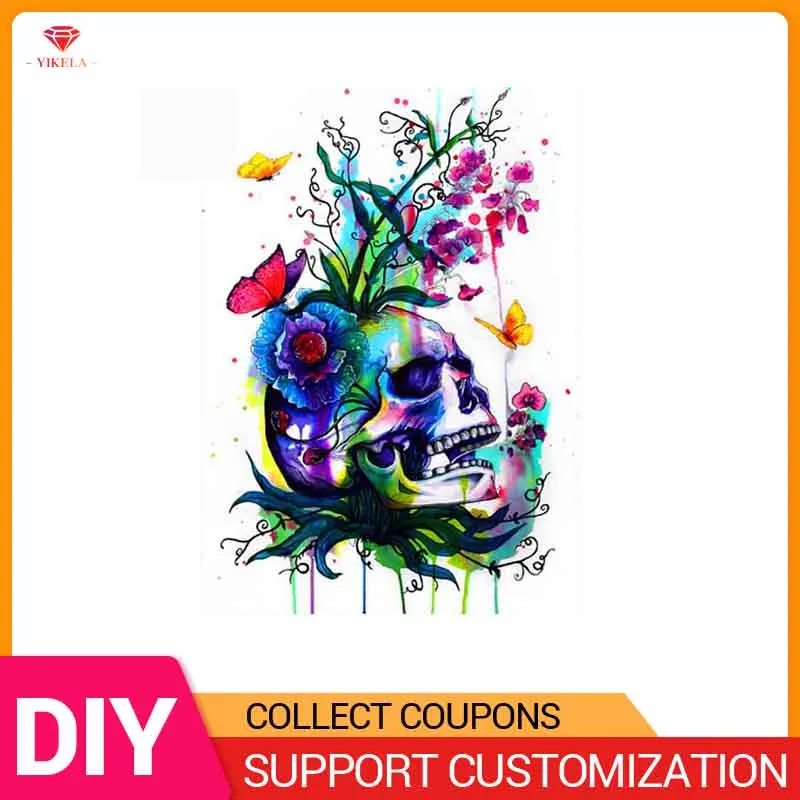 

YIKELA Diamond Painting Cross Stitch 5D DIY Skull Butterfly Full Drill Round Embroidery Diamant Wall Painting Decor Kids Gift