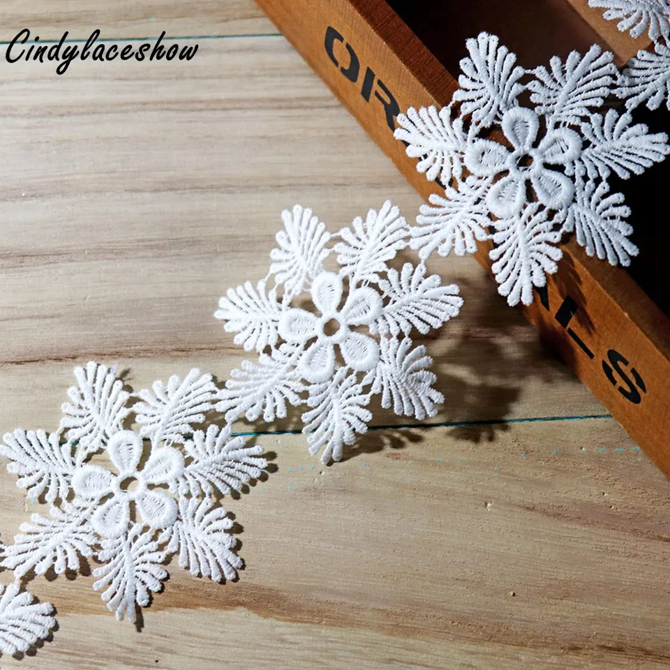 2yards 7cm Width White Embroidered Snowflake Lace Trim Water