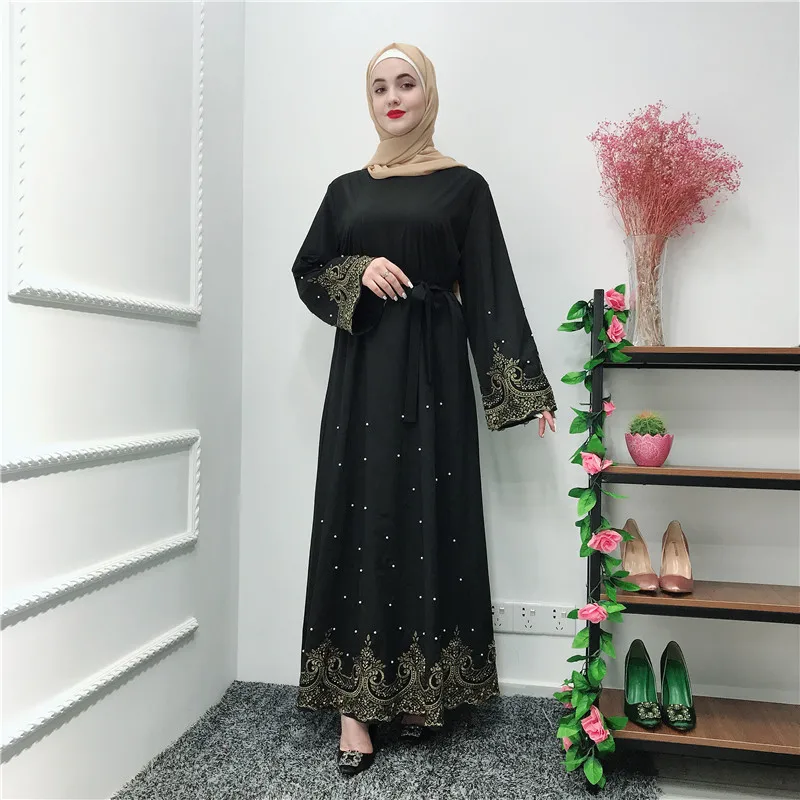 Женские мусульманские платья черный хиджаб Абая кимоно Турция Восточный кафтан из Дубая турецкого исламского Костюмы Бангладеш вышивка будуарное платье