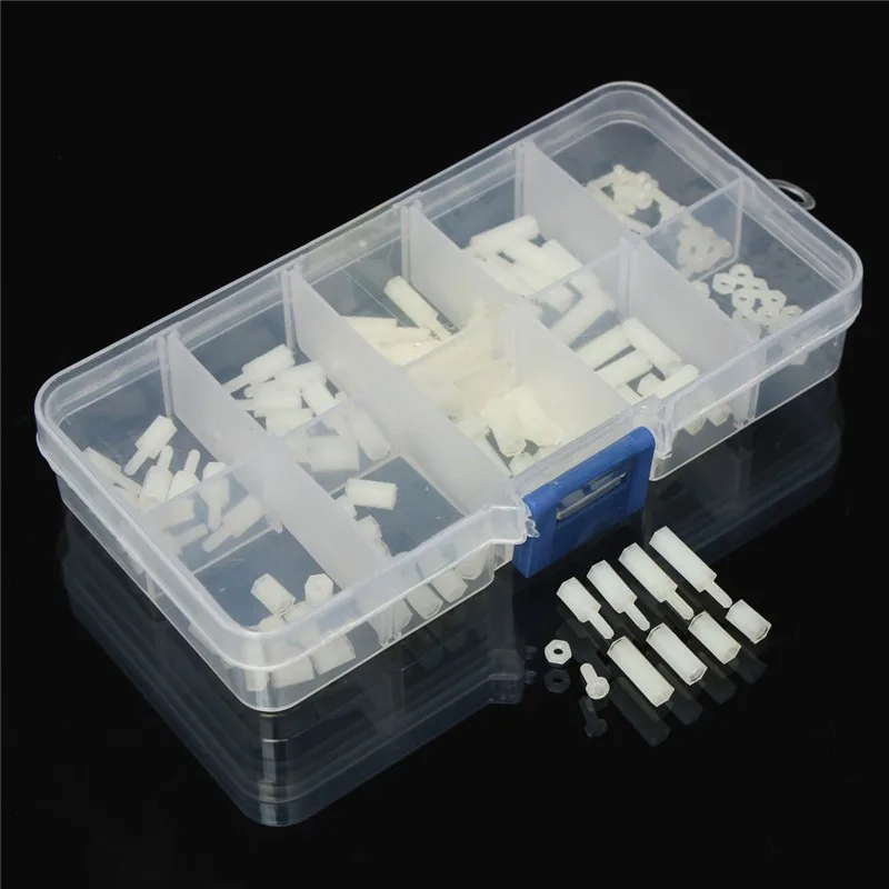 

MTGATHER 120pcs/Set M2 Nylon Hex Spacers Screw Nut Assortment Kit Stand off Accessories Set Plastic Box