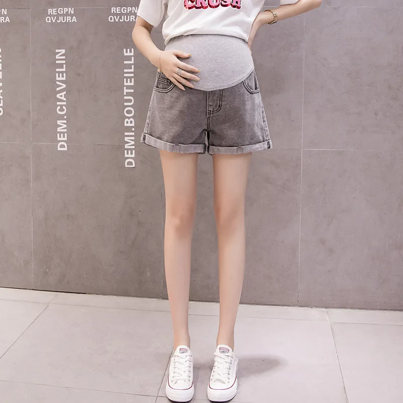 Джинсовые шорты с высокой талией для беременных, популярные штаны для беременных, одежда, повседневные винтажные шорты с накладкой на живот, женские шорты для беременных