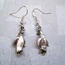 24 Пара* милый 3D Пингвин* Серьги тибетского серебра Птица полярных животных подарок мешок Xmas 40 мм kl1127