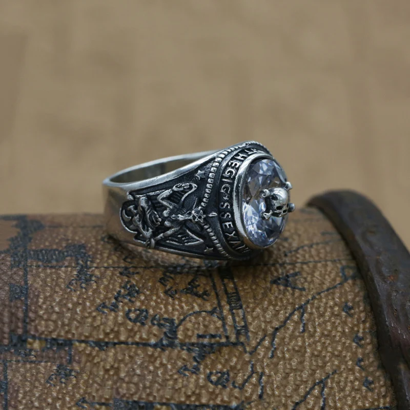 Новое дизайнерское мужское кольцо, Настоящее 925 пробы, тайское серебро, циркон, панк, Винтажное кольцо с черепом, инкрустированное кольцо для мужчин и женщин, ювелирные изделия Fr17