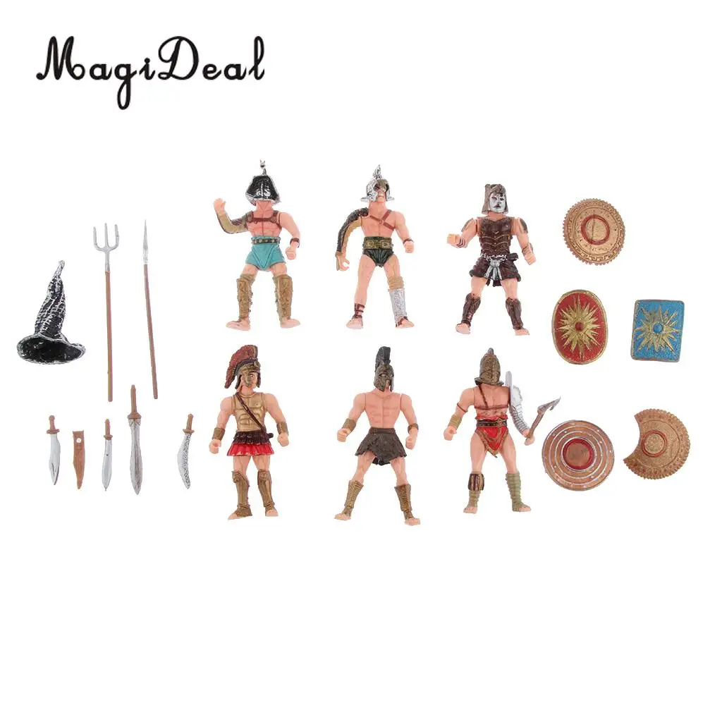 MagiDeal 6Pcs Plastic Roman Gladiator Warriors Medieval Soldier Firgures Playset DIY for Home Room Office Decor Kids Funny Toys
