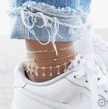 Bulgaria Mosaic Zircon Chain Ball Anklet For Women Chic Multi Layer Metal Gold Color Anklet For Girl Wedding Party Gift Jewelry chic solid color anklet for women