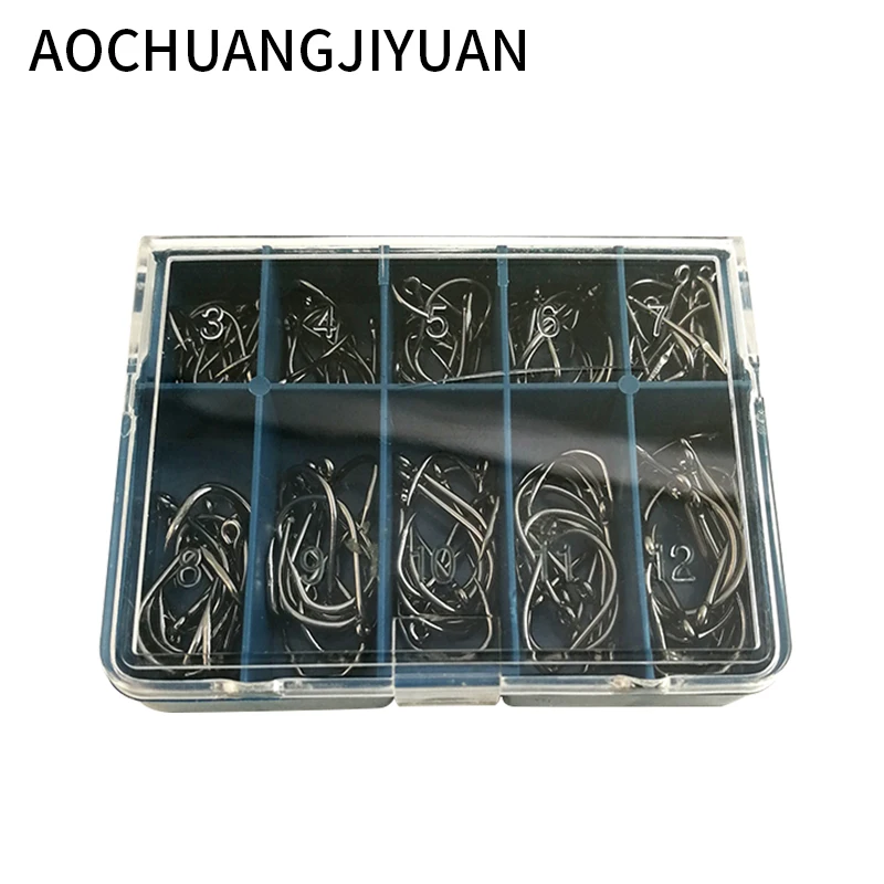 100 Pcs/Lot 3# -12# Carbon Steel Fishing Hook Fishhooks Durable Fishing Hooks with Hole Carp Fishing Tackle Box New 100 Pcs/Lot 3# -12# Carbon Steel Fishing Hook Fishhooks Durable Fishing Hooks with Hole Carp Fishing Tackle Box New