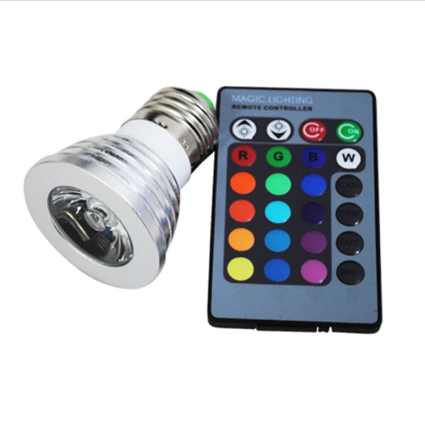 Светодиодный прожектор 16 цветов RGB E27/GU10/E14 AC: 86-265 в MR16 DC: 12 В RGB цветной светодиодный светильник 3 Вт освещение+ 24 ключа ИК пульт дистанционного управления