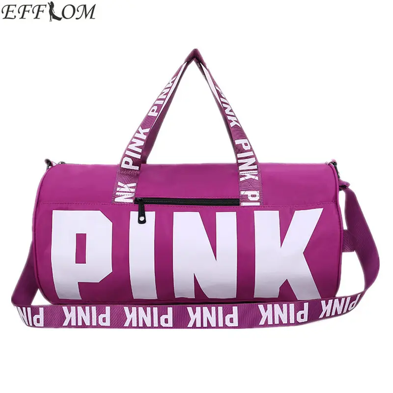 

VS Fashion Girl Stripe Duffle Bag Colorful VS Zipper Shoulder Versatile Sack Summer Holiday Beach Bag Nylon Women Travel Bag