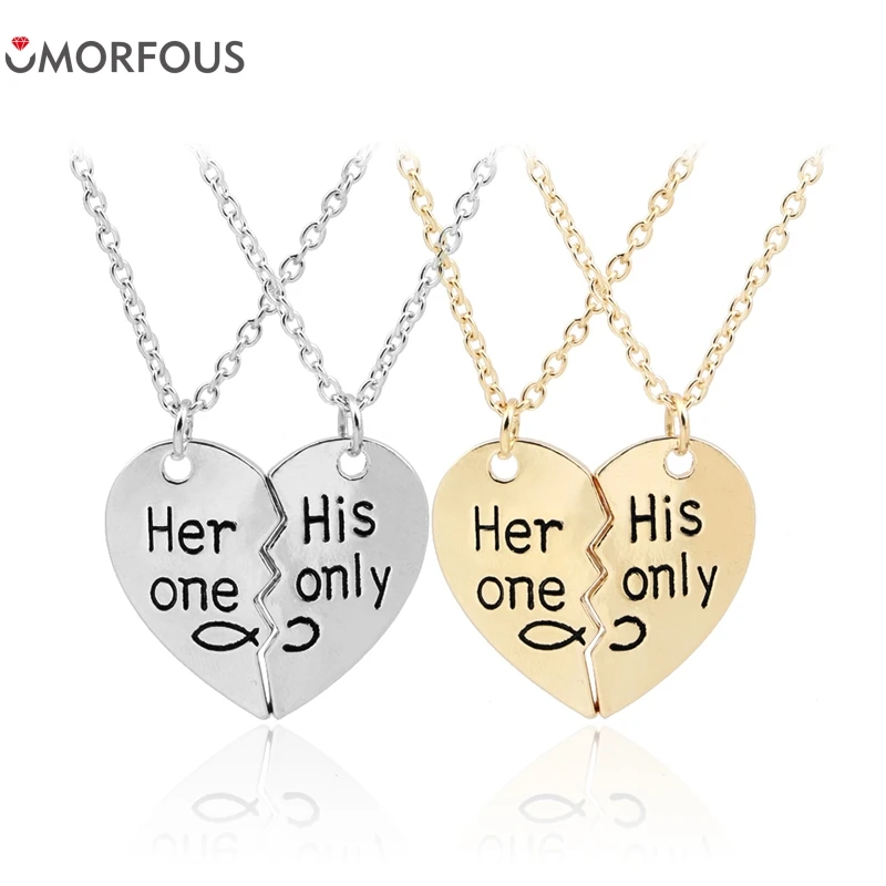 10 Sets/Lot her one ,his only couple Necklaces Gold silver plated Heart 2 Pcs Statement Necklace Gift for lovers boyfriend