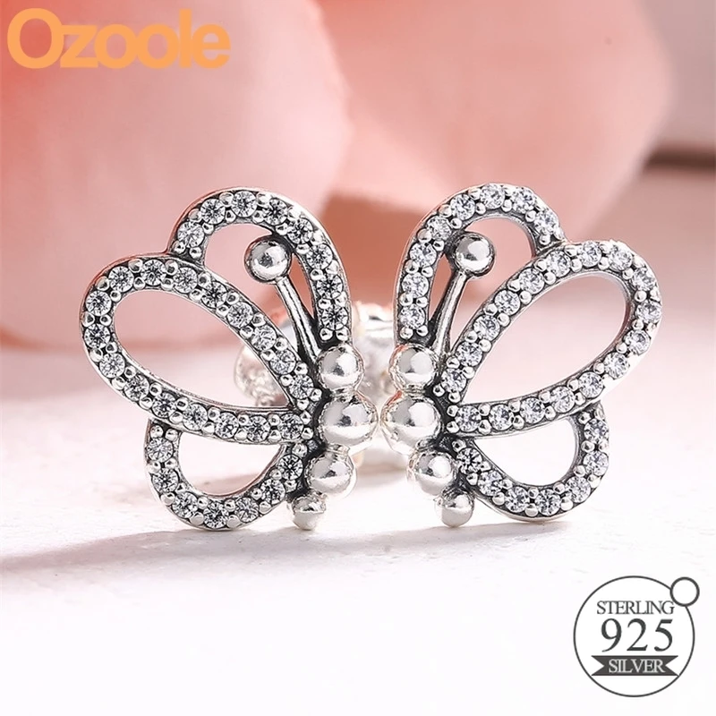 

2019 Authentic 925 Sterling Silver Openwork Butterfly Outlines Stud Earrings Fit European Charm Original Jewelry Women