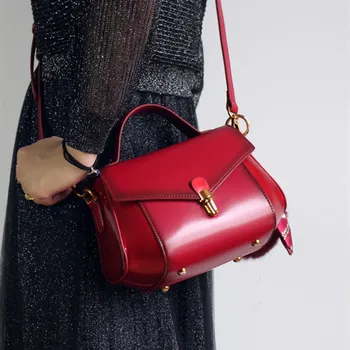 

2019 New Vitage Solid Women Handbags Genuine Leather Cow Leather Burgundy-red Bag Lady Shoulder Crossbody Messenger Bags