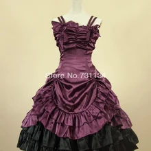 Высококачественная короткая без бретелек фиолетовая и черная атласная викторианская готика платье принцессы костюмы Лолиты