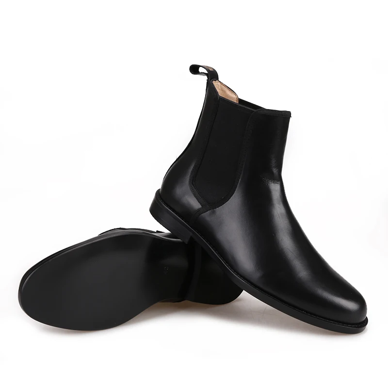 Piergitar classic styling Handmade Black Italian leather Men Chelsea Boots pair denim to formal wear