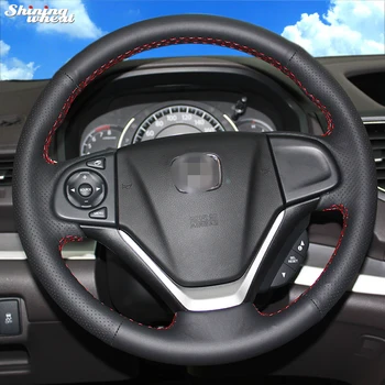 

Shining wheat Hand-stitched Black Leather Steering Wheel Cover for Honda CRV 2012 -2014