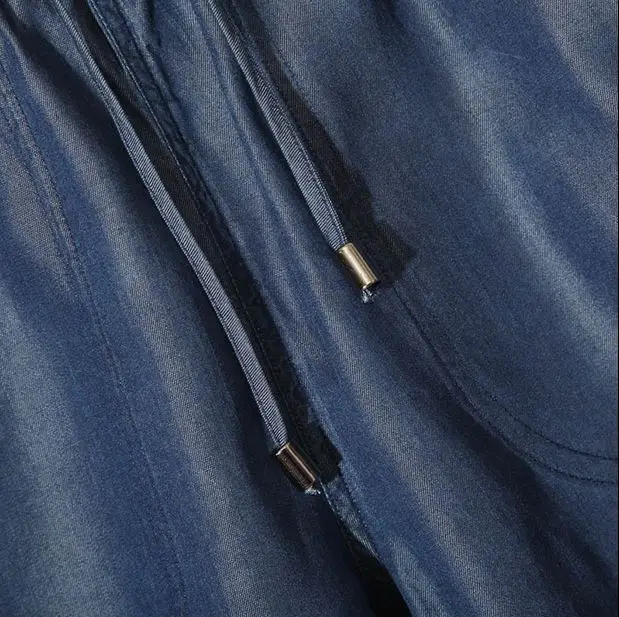Рубашки домашние Тенсел новый синий эластичный пояс пляжные Для женщин плавки свободные прямые тонкие летние тонкий на ощупь мягкий